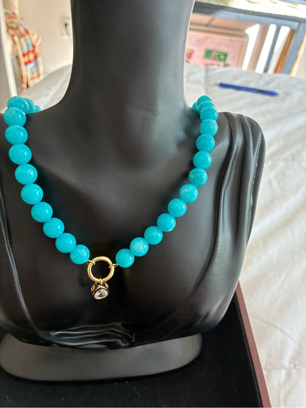 Argento Vivo Turquoise Beaded Necklace with Gold Ring Charm